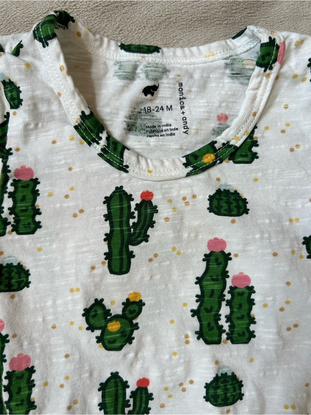 Monica + Andy White Cactus Print Peplum Top 18-24 MOS - Picture 2 of 4